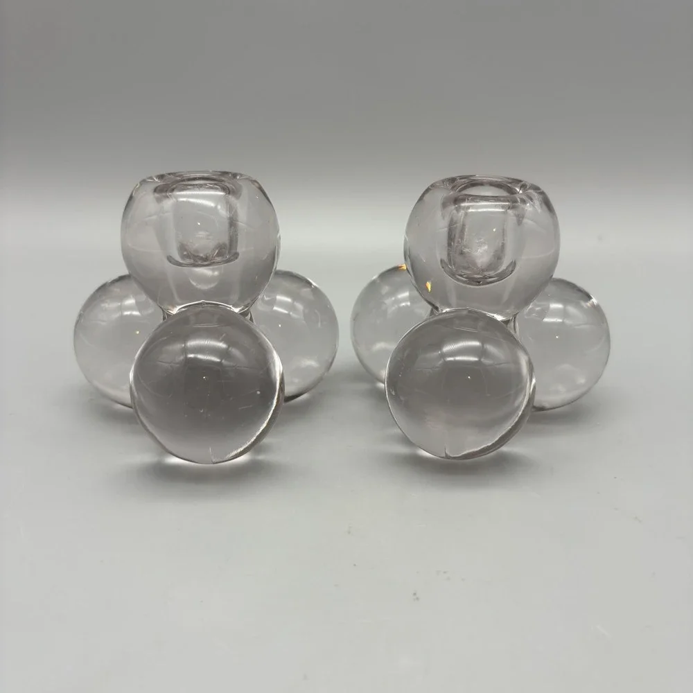 VTG MCM Westmoreland Pair (2) Clear Glass Sphere Ball Candle Holders MCM 3